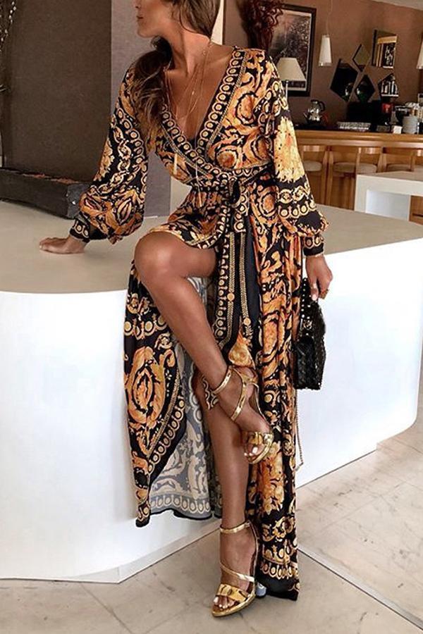 Glamorous Abstract Print V Maxi Dress