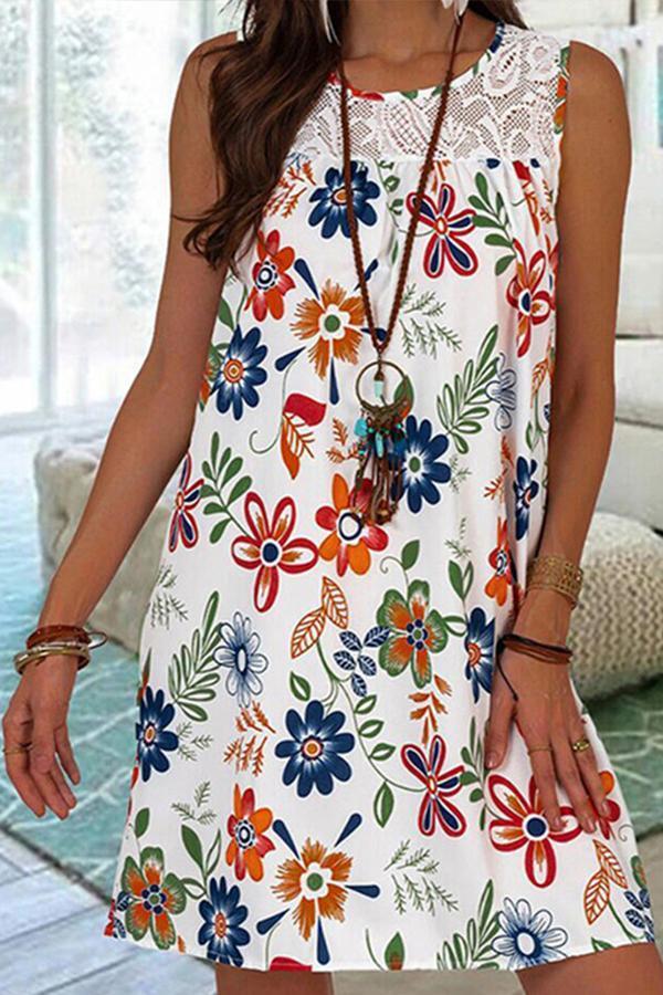 Smart Floral Print Lace Dress