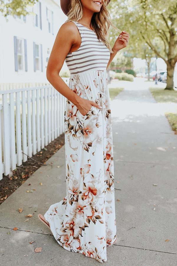 Sweet Pockets Striped Floral Print Dress