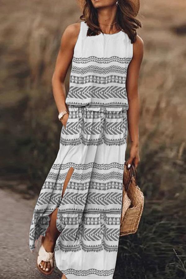 Charming Geometric Print Sleeveless Dress