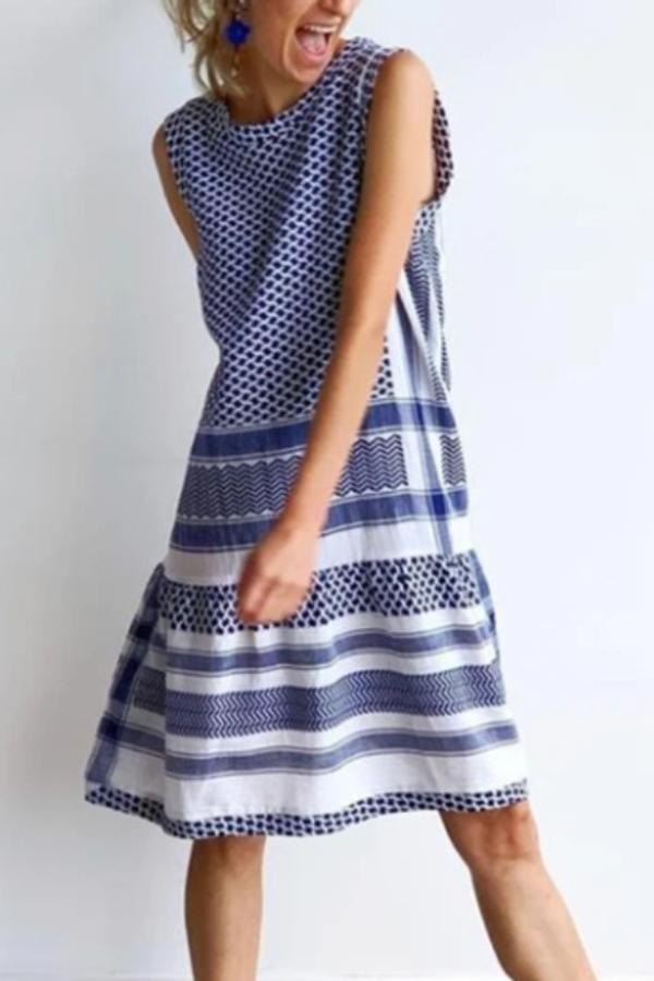 Girly Lattice Print Patchwork Sleeveless Dress