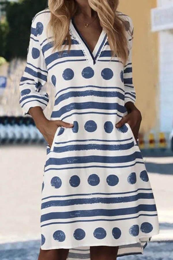 Modern Striped Patchwork V-neck Dress