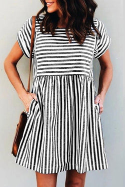 Girly Striped Print Pockets Dress