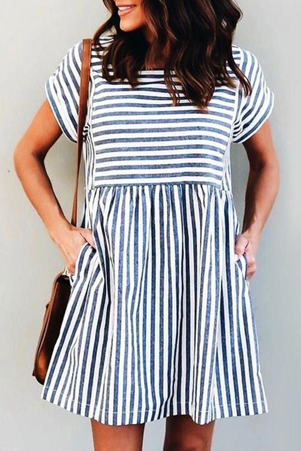 Girly Striped Print Pockets Dress