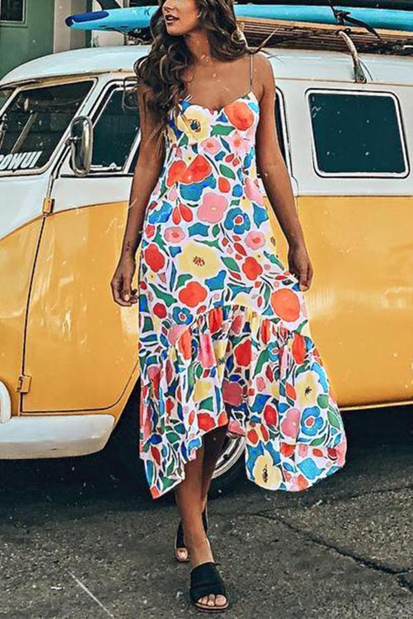 Smart Abstract Flower Print Sling Dress