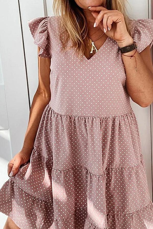 Smart Princess Polka Dot Flounce Sleeves Dress