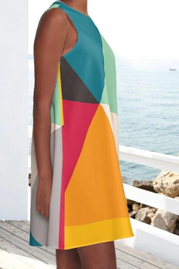 Irregular Rainbow Color Contrast Dress