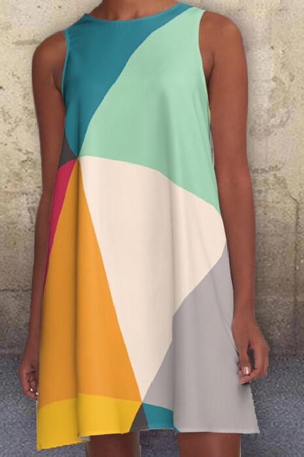 Irregular Rainbow Color Contrast Dress