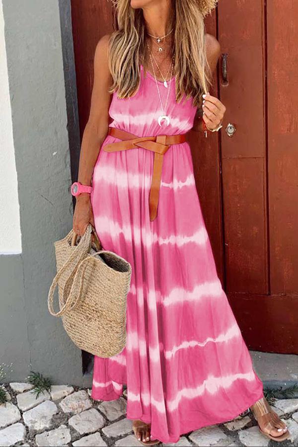 Pretty Colorful Wave Print Sling Dress