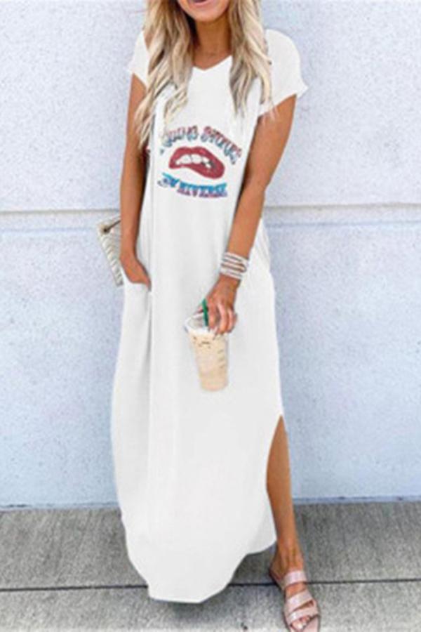 Casual Lips Printed Long Dress