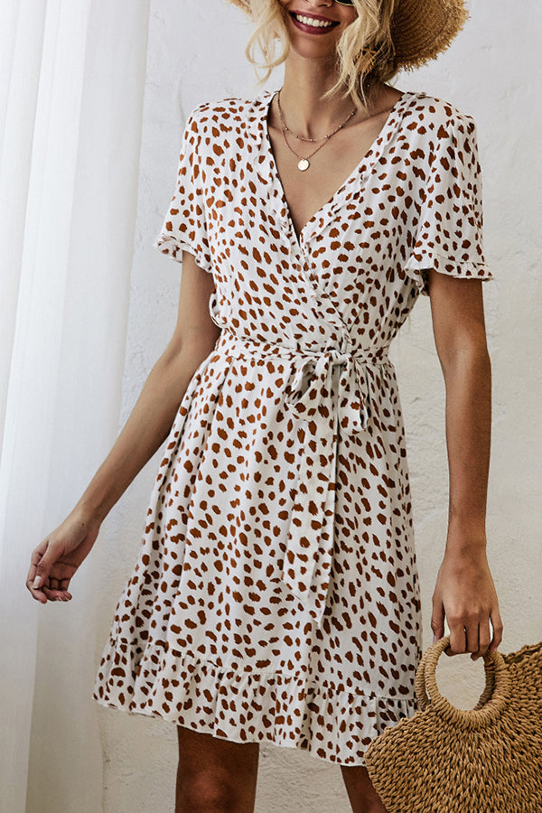 Stylish Leopard Print Ruffle Sleeves Dress