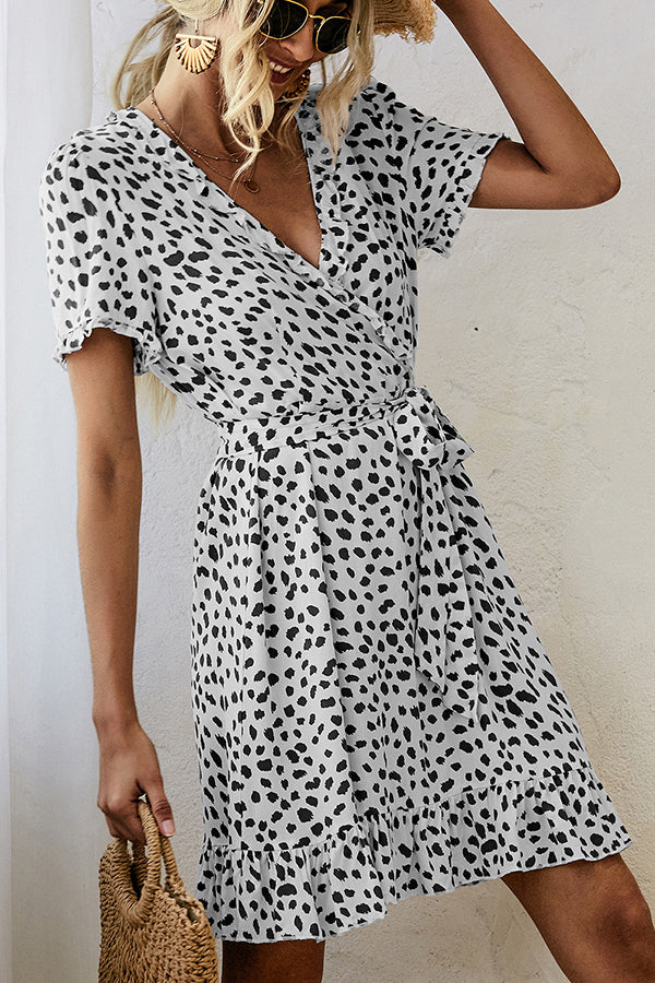 Stylish Leopard Print Ruffle Sleeves Dress