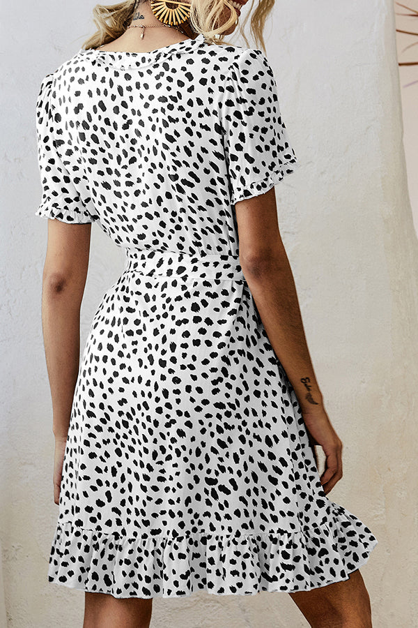 Stylish Leopard Print Ruffle Sleeves Dress