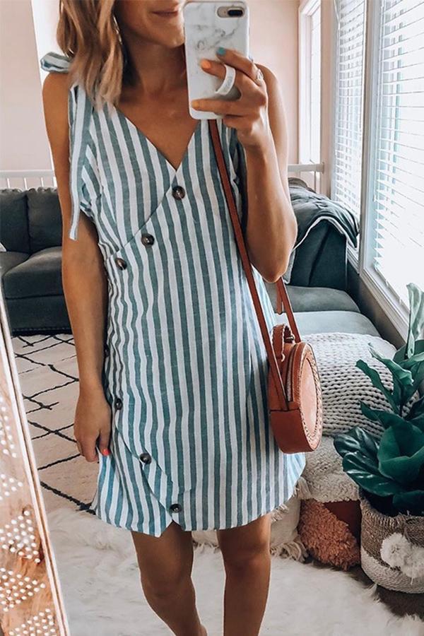 Modern Striped Print Cross Knotted Dress