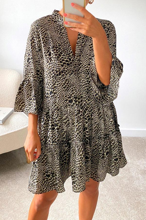 Temperament Snake Print Flared Sleeves Dress