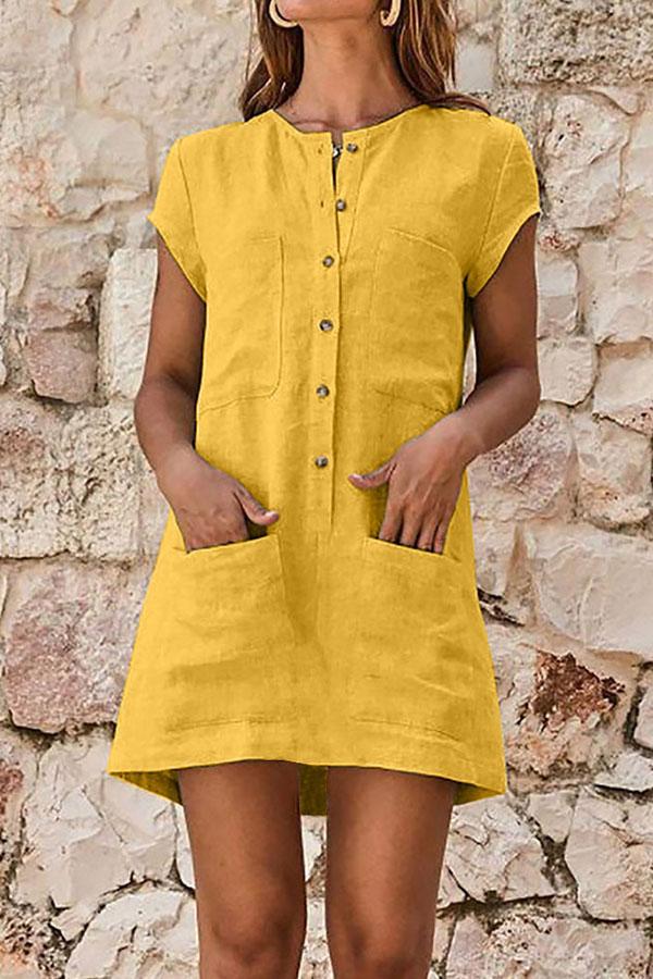 Urban Solid Color Pockets Dress